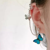Punk Butterfly Clip Earring Retro Chain Earings