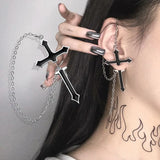 Punk Butterfly Clip Earring Retro Chain Earings