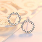 Punk Circle Stud Earrings 925 Sterling Silver Round Rhinestone Ear Stud
