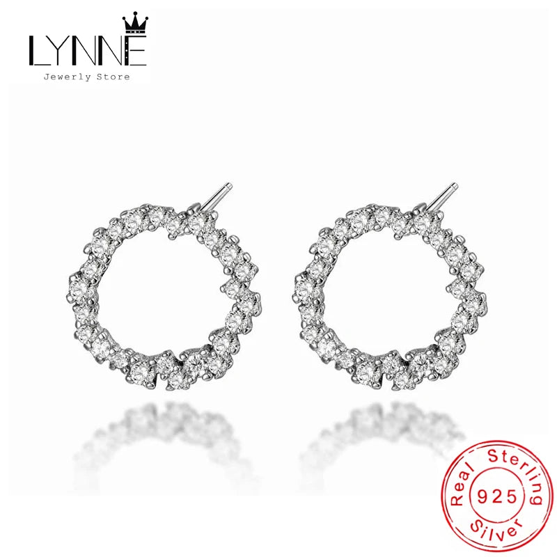 Punk Circle Stud Earrings 925 Sterling Silver Round Rhinestone Ear Stud