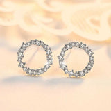 Punk Circle Stud Earrings 925 Sterling Silver Round Rhinestone Ear Stud