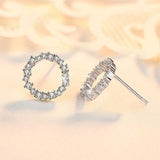 Punk Circle Stud Earrings 925 Sterling Silver Round Rhinestone Ear Stud