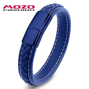 Punk Leather Bracelet Stainless Steel Clasp