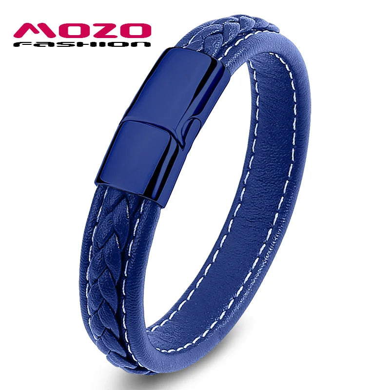 Punk Leather Bracelet Stainless Steel Clasp