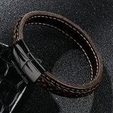 Punk Leather Bracelet Stainless Steel Clasp