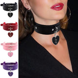 Punk Pu Leather Choker Necklace Heart Pendant Harajuku Collar
