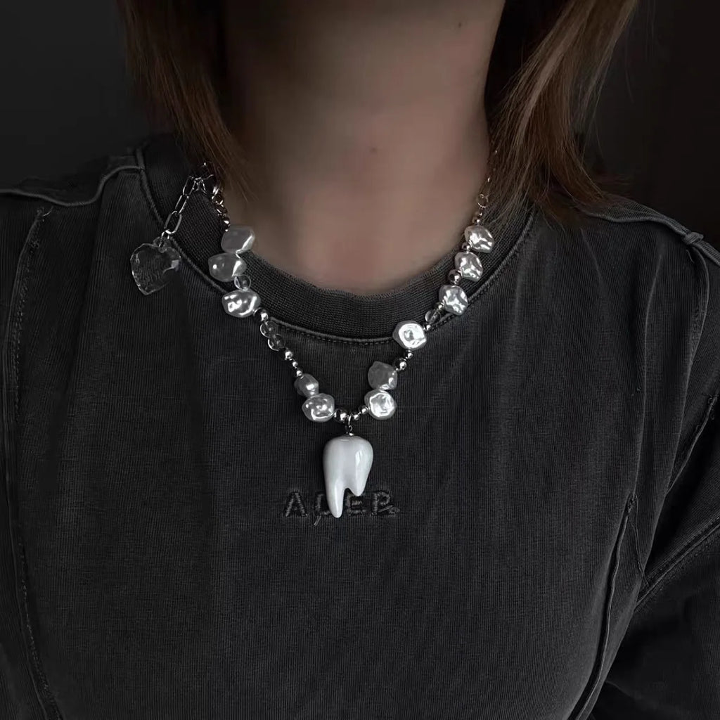 Vintage Punk Rock Tooth Pendant Necklace for Women