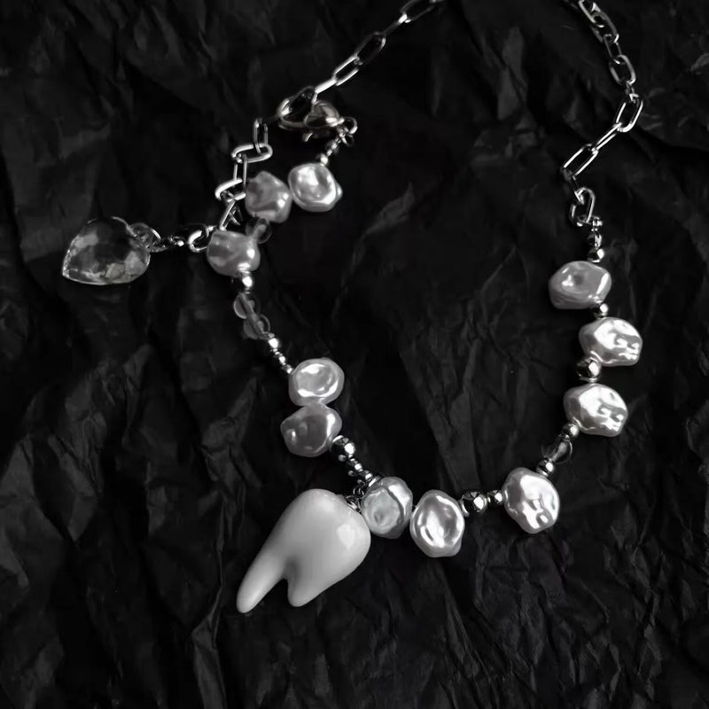 Vintage Punk Rock Tooth Pendant Necklace for Women