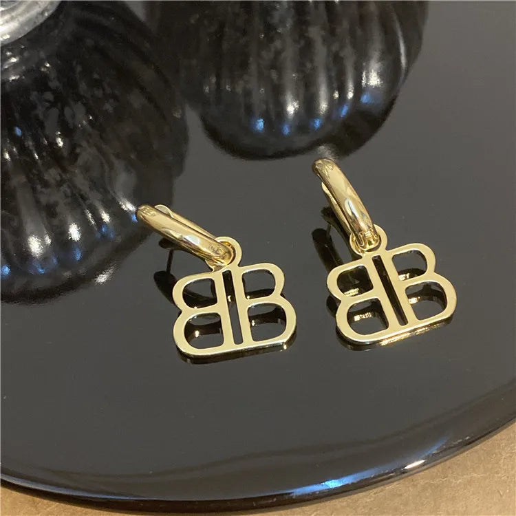 Punk Alphabet Letter B Hoop Earrings for Women - Minimalist Silver Earrings