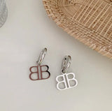Punk Alphabet Letter B Hoop Earrings for Women - Minimalist Silver Earrings
