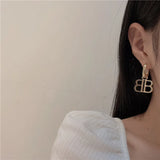 Punk Alphabet Letter B Hoop Earrings for Women - Minimalist Silver Earrings