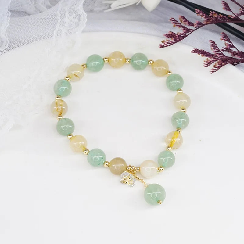 Green Strawberry Crystal Beads Strand Bracelets Women Girls Lucky Jewelry