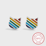 Rainbow Cat Ear Lady's Stud Earrings S925 Sterling Silver