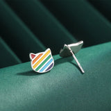 Rainbow Cat Ear Lady's Stud Earrings S925 Sterling Silver