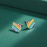 Rainbow Cat Ear Lady's Stud Earrings S925 Sterling Silver