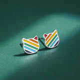 Rainbow Cat Ear Lady's Stud Earrings S925 Sterling Silver