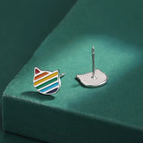 Rainbow Cat Ear Lady's Stud Earrings S925 Sterling Silver