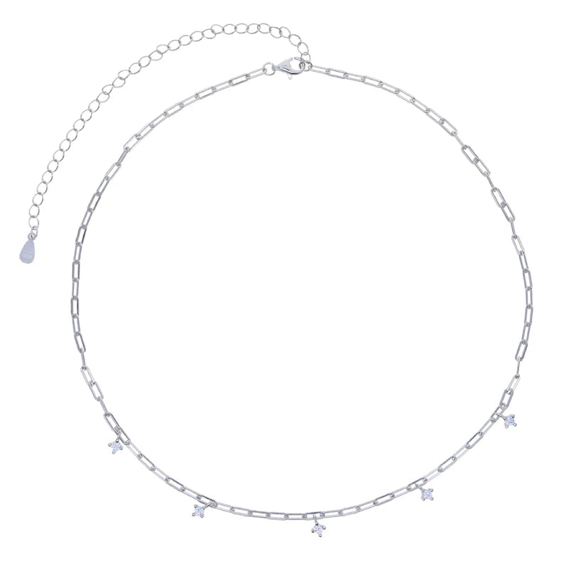 925 Silver Clear Cz Choker Necklace