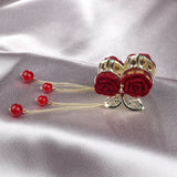 Red Rose Tassel Hairpin Crab Clip Hanfu Style Accessories