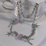 Resin Jellyfish Starfish Pearl Pendant Necklace Tassel Clavicle Goth Jewelry