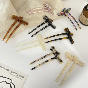 Retro Bowknot Hair Sticks Acetate Hairpins U Shaped Hair Pin Tortoiseshell