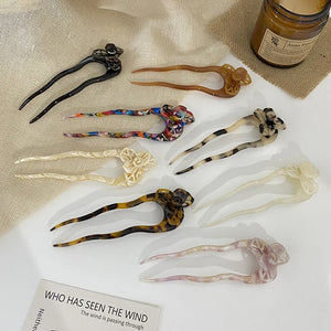 Retro Flower Hair Sticks Acetate Hairpins for Women Girls