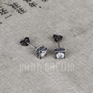 925 Silver Square Stud Earrings with Zircon Gift
