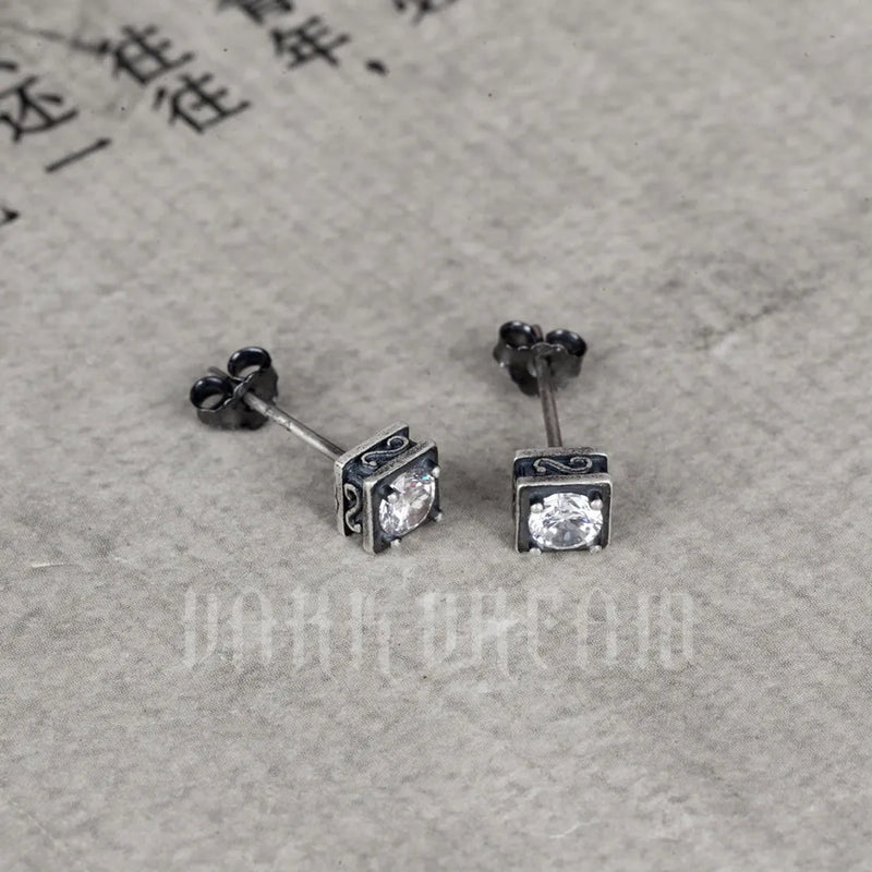 925 Silver Square Stud Earrings with Zircon Gift