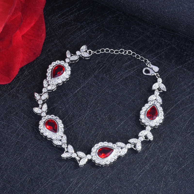 Retro Bracelet Synthetic Ruby Red Crystal Zircon Chain Wedding Jewelry