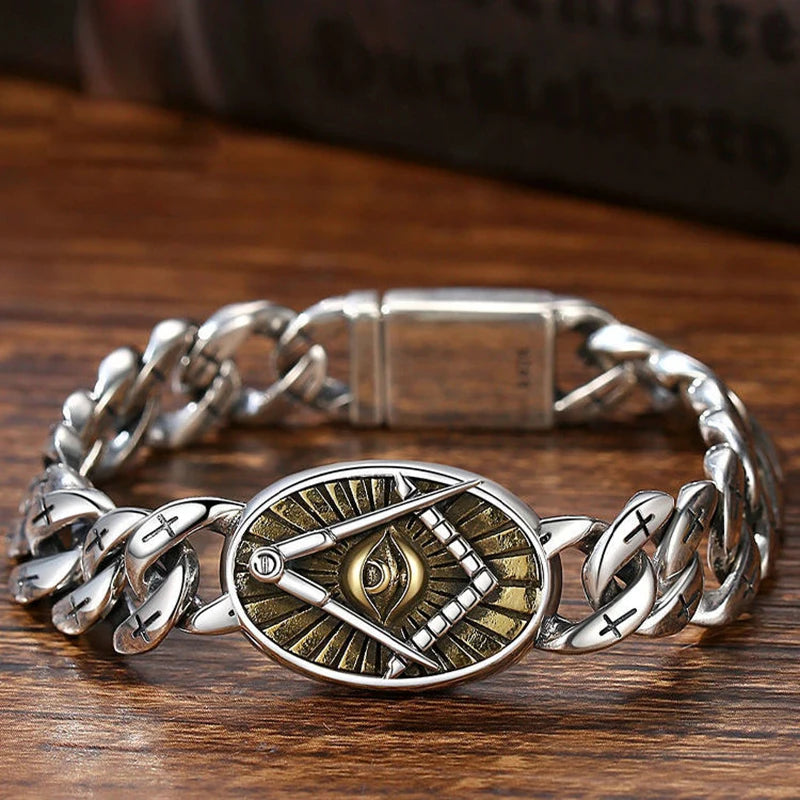 Vintage Silver God's Eye Phoenix Pattern Men's Bracelet