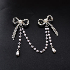 Vintage Rhinestone Double Bowknot Tassel Brooch