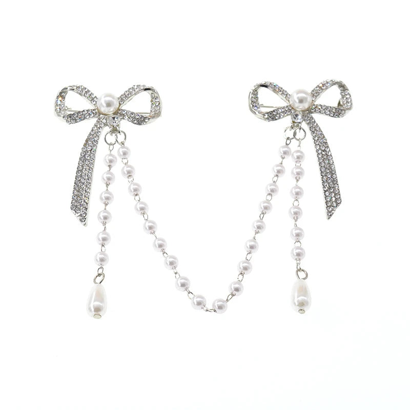 Vintage Rhinestone Double Bowknot Tassel Brooch