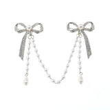 Vintage Rhinestone Double Bowknot Tassel Brooch