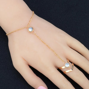 Rhinestone Ring Bracelet Ladies Wrist Chain Jewelry For Women Gift