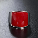 Vintage Red Opal Party Rings Punk 361L Stainless Steel