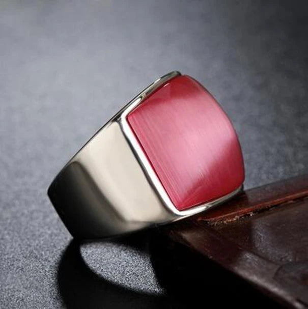 Punk 361L Stainless Steel Vintage Rings with pink Opal for Party
