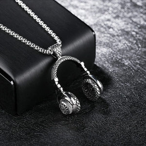 DJ Music Headphone Pendant Necklace Stainless Steel
