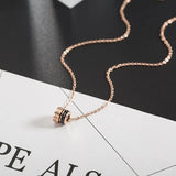 Roman Numerals Double Ring Flash Diamond Titanium Steel Necklace Female