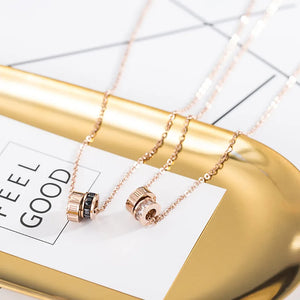 Roman Numerals Double Ring Flash Diamond Titanium Steel Necklace Female