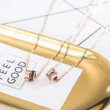 Roman Numerals Double Ring Flash Diamond Titanium Steel Necklace Female