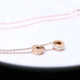 Roman Numerals Double Ring Flash Diamond Titanium Steel Necklace Female