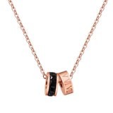 Roman Numerals Double Ring Flash Diamond Titanium Steel Necklace Female