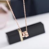 Roman Numerals Double Ring Flash Diamond Titanium Steel Necklace Female