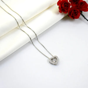 Rotatable Rhinestone Heart Pendant Necklace 925 Silver Love Lock Zircon Women