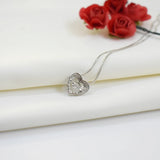 Rotatable Rhinestone Heart Pendant Necklace 925 Silver Love Lock Zircon Women