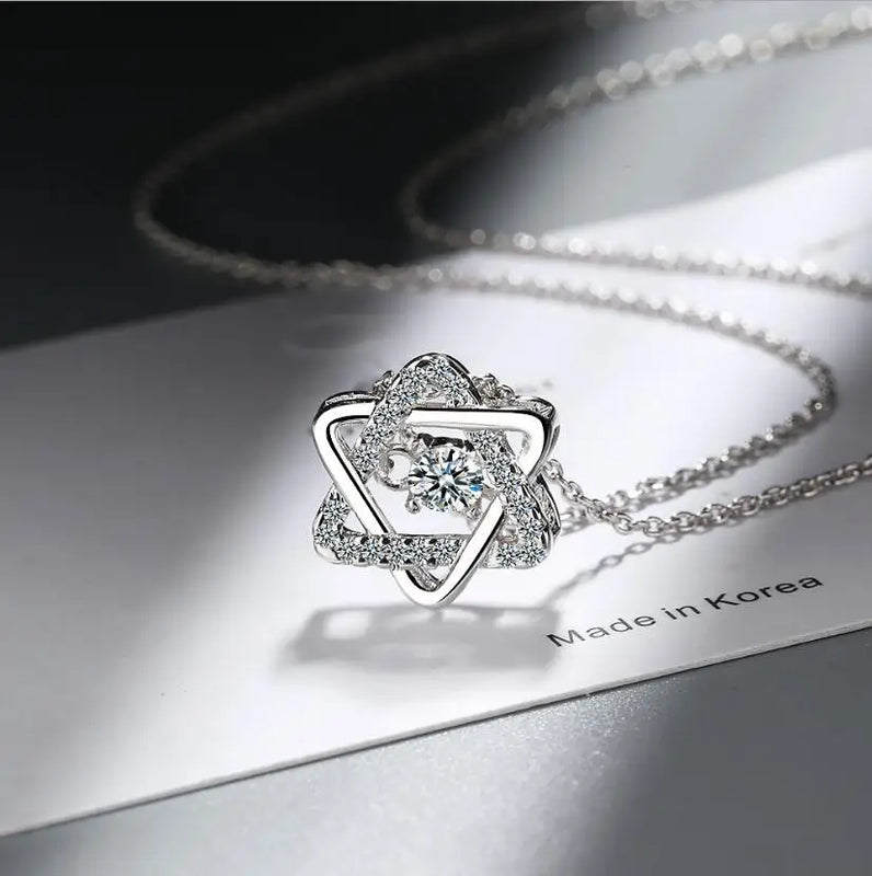 Rotatable Rhinestone Necklace 925 Silver Choker Zircon Pendant Women Jewelry