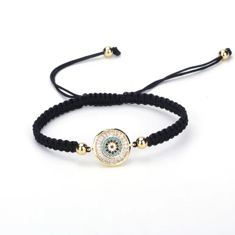 Round CZ Eye Charm Bracelet Adjustable Chain Crystal Jewelry