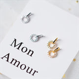 Round Zircon Studs Earrings 925 Silver Vintage Jewelry