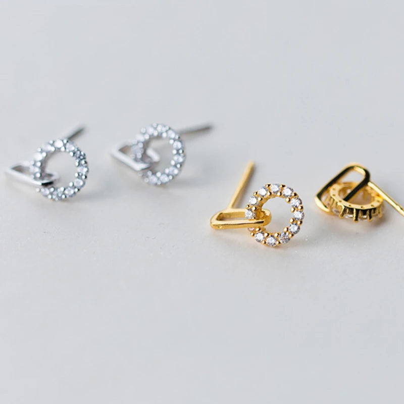 Round Zircon Studs Earrings 925 Silver Vintage Jewelry