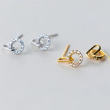 Round Zircon Studs Earrings 925 Silver Vintage Jewelry